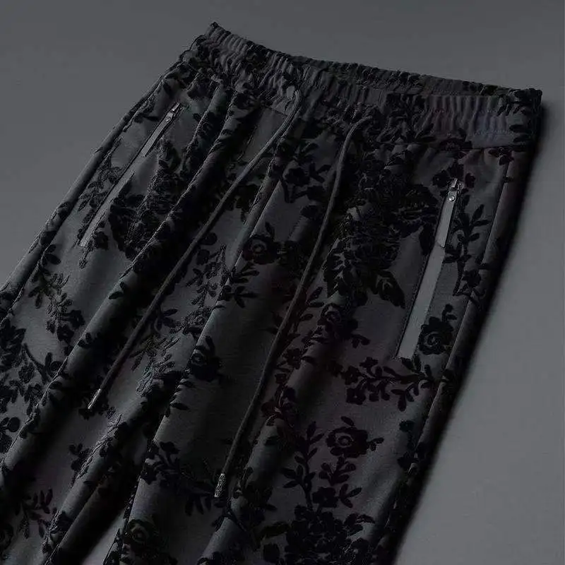 Spring Summer New Men Suits Simple Jacquard O-Neck Long Sleeve Thin T-shirts And Pants Two piece Set For Men's Trendy Outfits 5