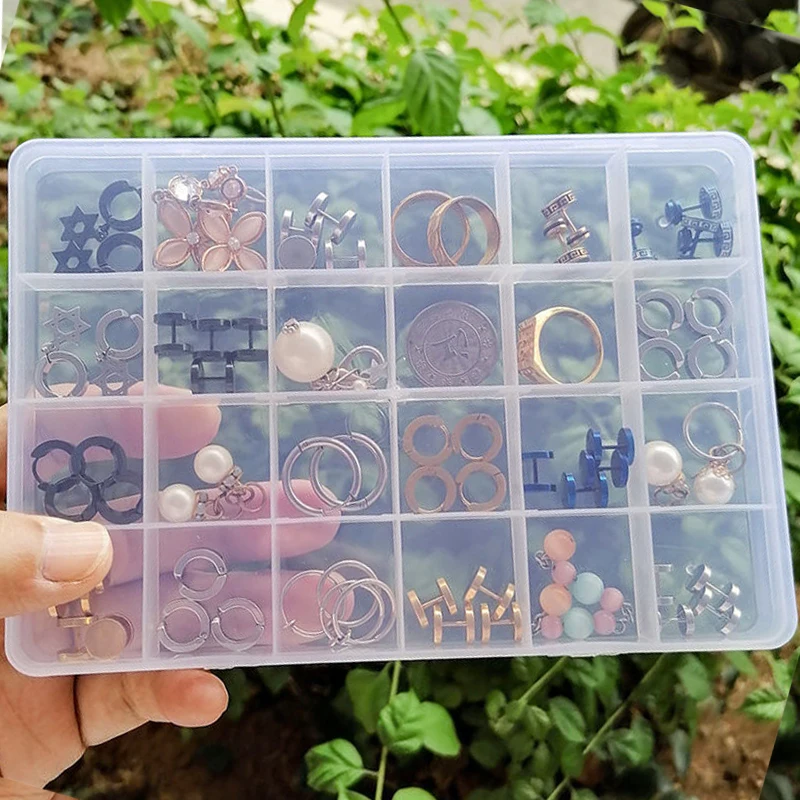 Large Capacity Square Transparent Plastic Storage Box Case 18/24 Slot Pills Jewelry Beads Earring Case Organizer Jewlery Box 4 pcs transparent pencil case large organizer storage bag convenient toiletry capacity coin multi function