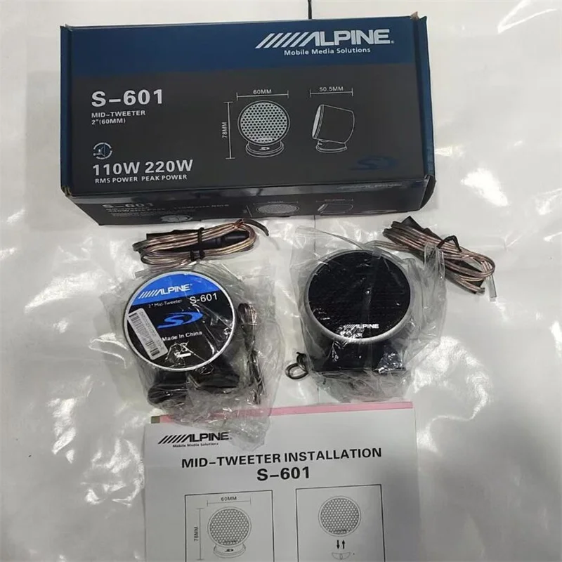 1 Pair ALPINE S-601 MID-TWEETER INSTALLIATION 2'' (60 MM) RMS POWER 110W PEAK POWER 220W Made In JAPAN