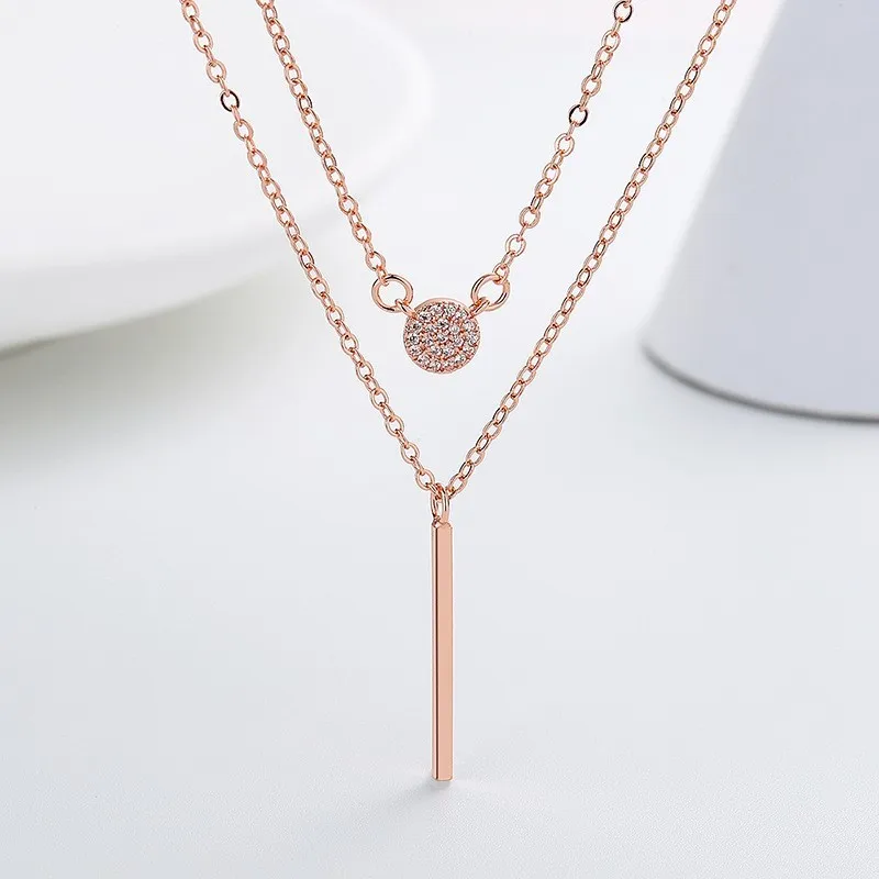 Double Layer Silver Color Shiny Zircon Long Square Pendants Necklace for Women Trendy Sweater Necklaces Jewelry Gifts