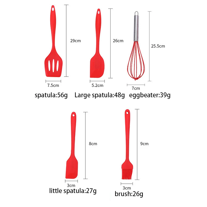 Silicone Cooking Utensils Set Non-Stick Silicone Cake Spatula Cooking Shovel Whisk Oil Brush Flexible Kitchen Utensils Sets 5Pcs