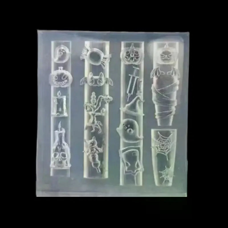 Halloween 3D Silicone Nail Art Molds - Pumpkin Skull Bat Ghost Spider Web Templates for DIY Manicure Design & Nail Decoration