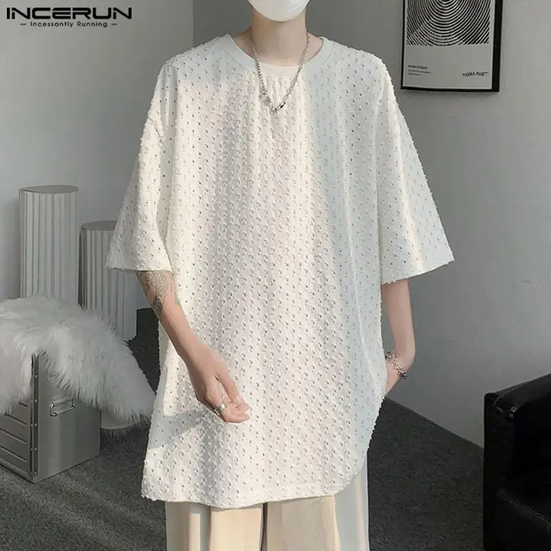 

Korean Style New Men Perforated Design All-match Loose T-shirts Casual Solid O-Neck Half Sleeve Camiseta S-5XL INCERUN Tops 2023
