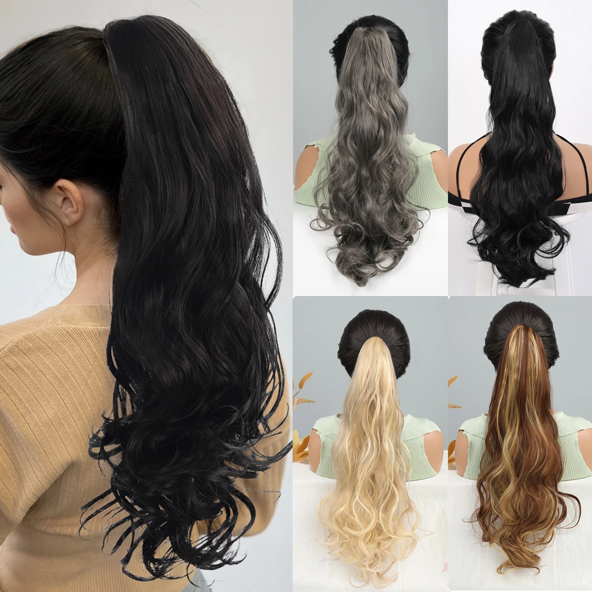

Long Wavy Ponytail Hair Extensions Claw Clip on Pony Tail Hairpiece Natural False Hair for Women 22Inches Synthetic Horse Tail