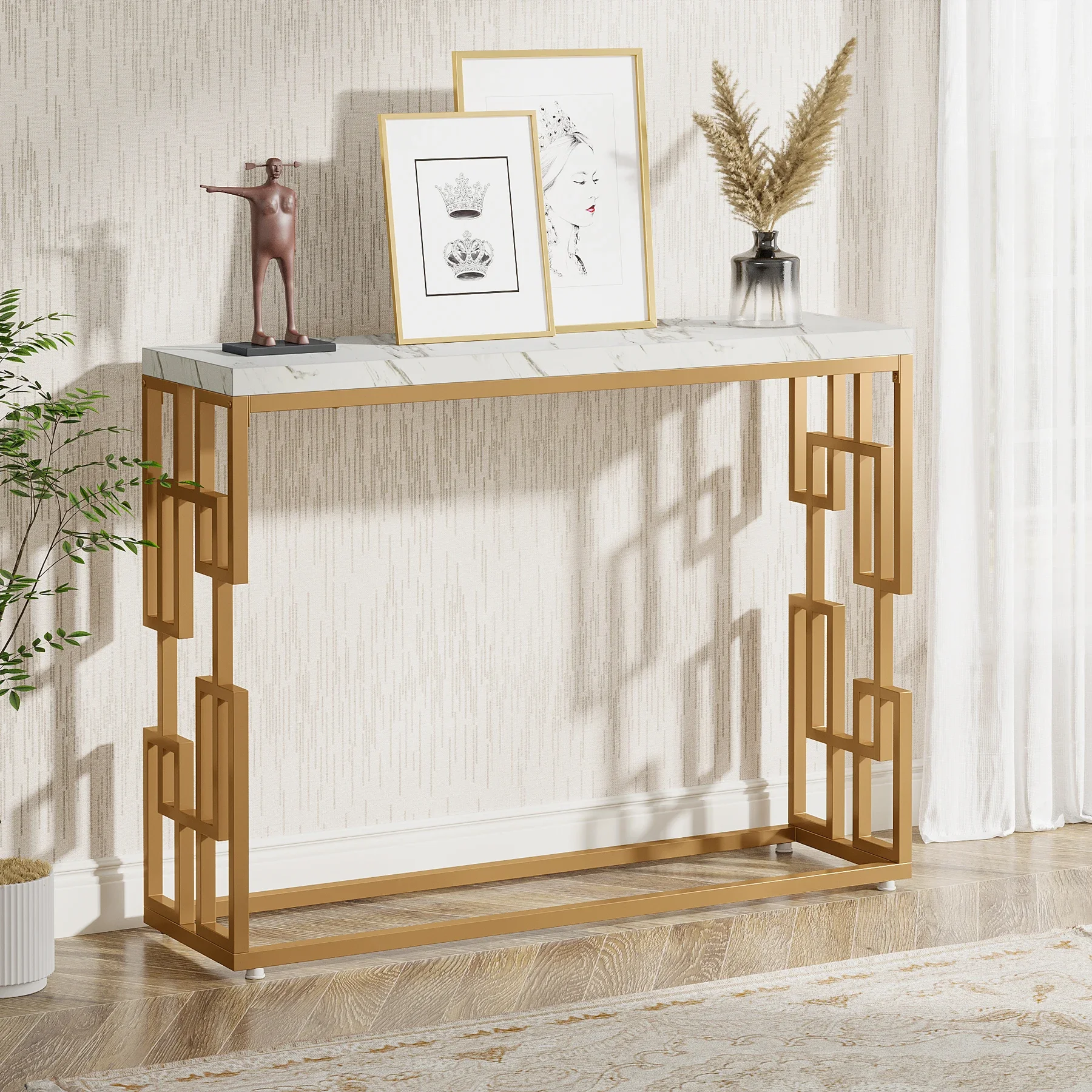 

Tribesigns Gold Console Table, Modern 42.5" Sofa Tables Entryway Hallway Foyer Table, White Faux Marble Tabletop Sofa Table