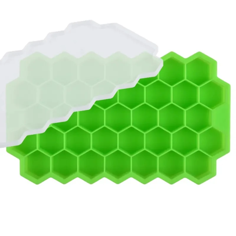 Silicone Ice Tray 37 Grids Hexagonal Ice Cube Mold With Cover Cellular Mesh Stackable DIY Mold Reusable Food Grade Kitchen