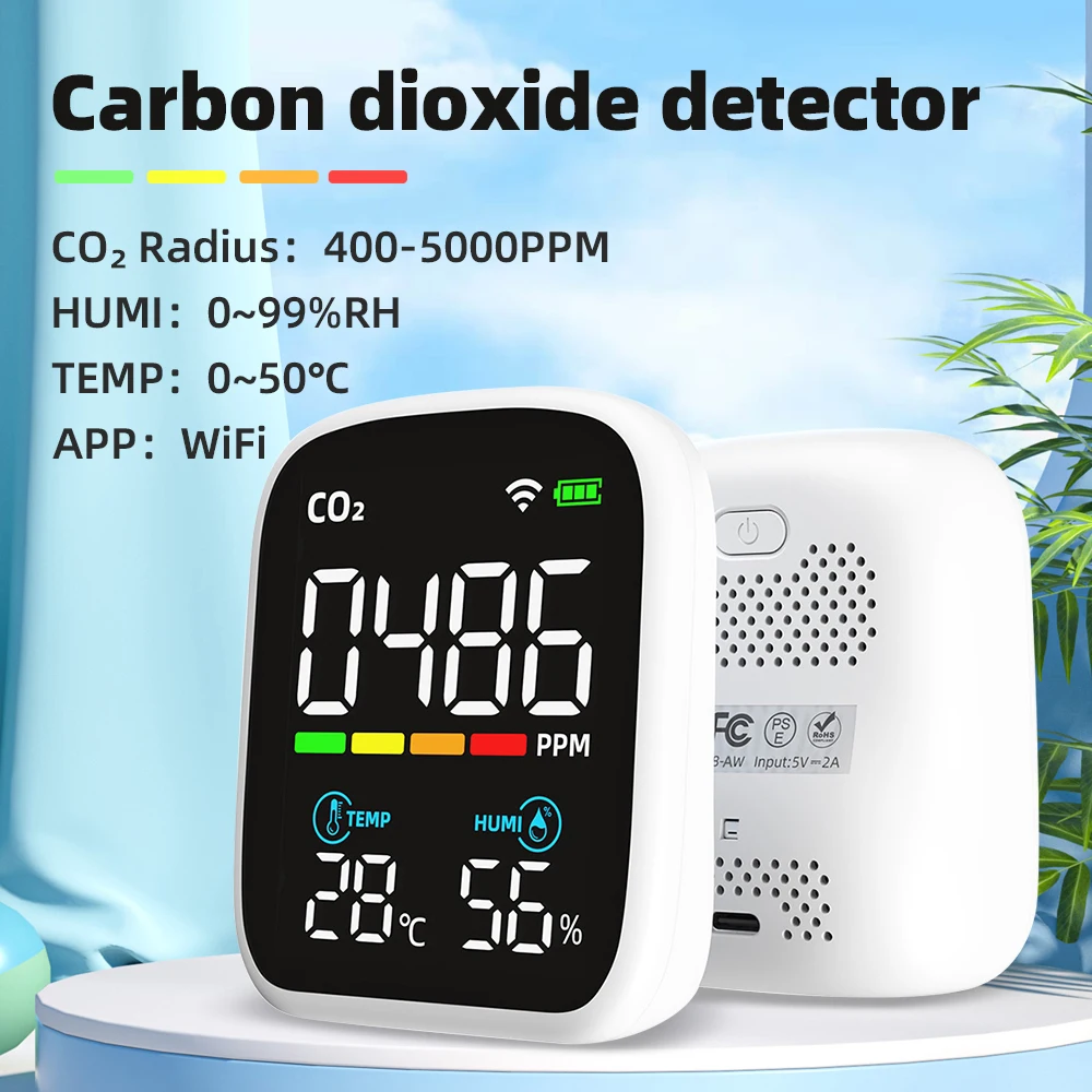

Портативный тестер качества воздуха PM2.5 CO2, анализатор загрязнения воздуха с Wi-Fi, измеритель температуры и влажности, инфракрасный датчик с управлением через приложение