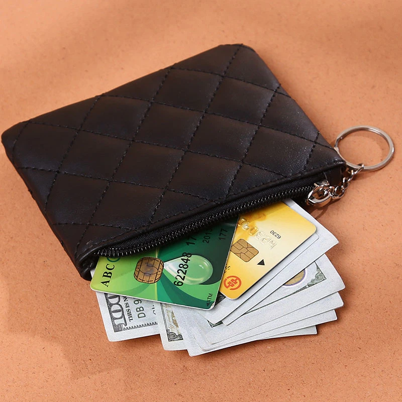 Unisex-Geldbörse, Schlüsselanhänger, PU-Leder, Reißverschluss, modisch, kleine Geldbörse, Geld, Designer, Rautenmuster, kurzes Kleingeldfach, Münzgeldbörsen_voghion.com