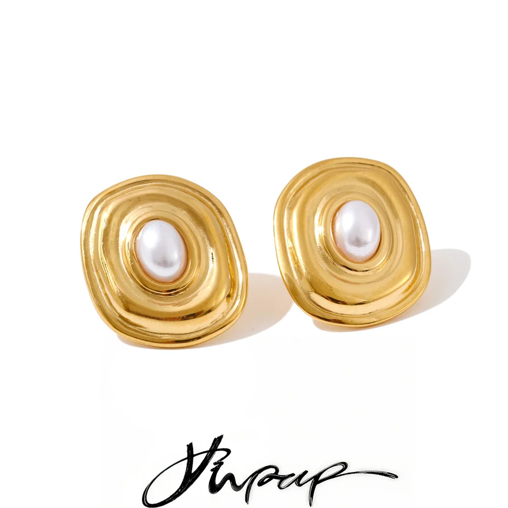 Yhpup Stud Earrings Stainless Steel Pearl