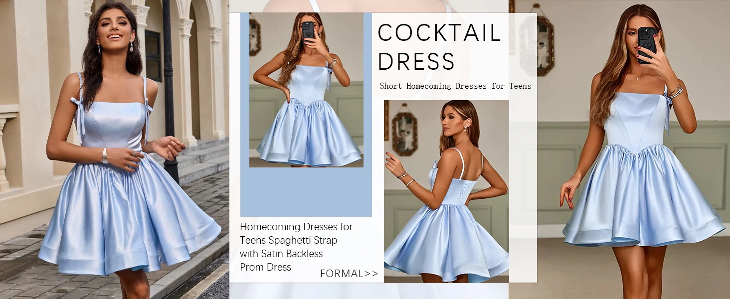 Spaghetti Straps Corset Satin Homecoming Dresses