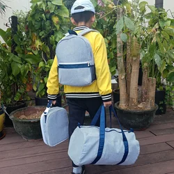 Seersucker Student Bag Set Striped Lunch Box Outdoor One-piece Picnic Bag Storage Bag Multi Color Convenient Storage Box For Kid