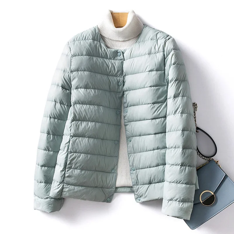 Women Liner Duck Down Jacket O-neck Variable V-neck 2024 New Female Winter Keep Warm Collarless Ultralight Quilted Puffer Coat 4