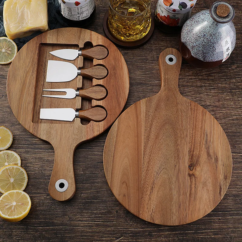Cross border Wooden Board Steak Cutting Board Wooden Cheese Cheese Board Set with Stainless Steel Cheese Knife 4-piece Set