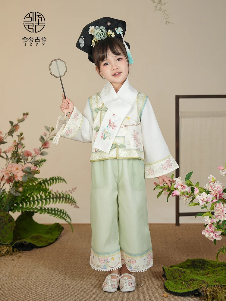 

Plaid Clothing Girls' Hanfu 2024 Spring Festival New National Fashion Suit Children Girls' Ancient Costume