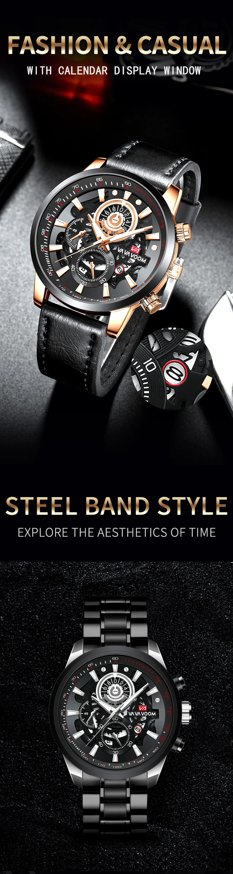 Brand Men Leather Watch Fashion Industrial Gear Clock 45mm Gold Quartz Movement Waterproof Man Military Sports Watch_voghion.com