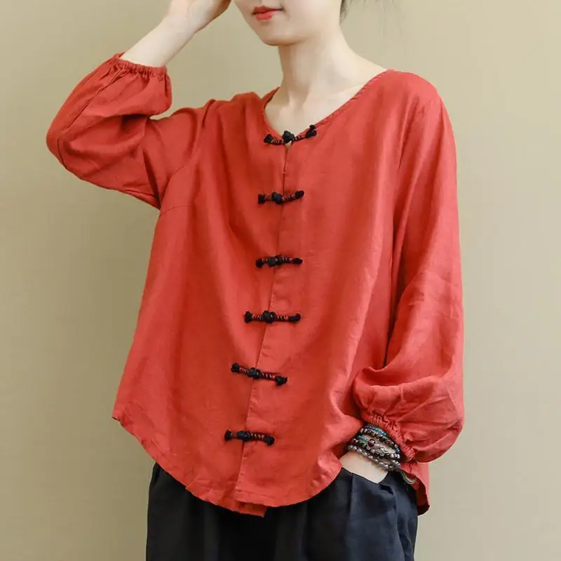 Pregnant Women's Retro Chinese Style Button Cotton And Linen Top Pregnant Women 2023 Spring and Autumn Shirt Maternity Top LF059 4