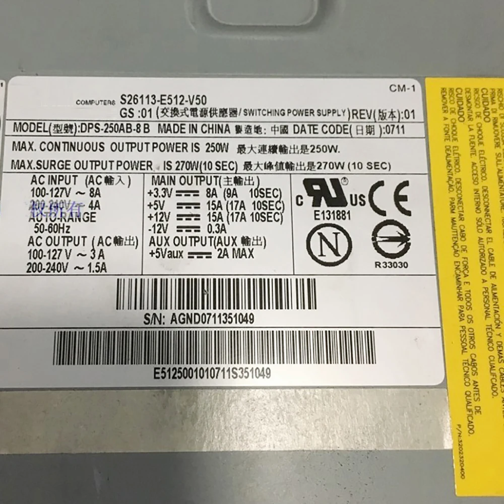 DPS-250AB-8 B S26113-E512-V50 270W Power Supply Works Perfectly Fast Ship High Quality 4 DPS-250AB-8 B S26113-E512-V50 270W Power Supply Works Perfectly Fast Ship High Quality - Image 2
