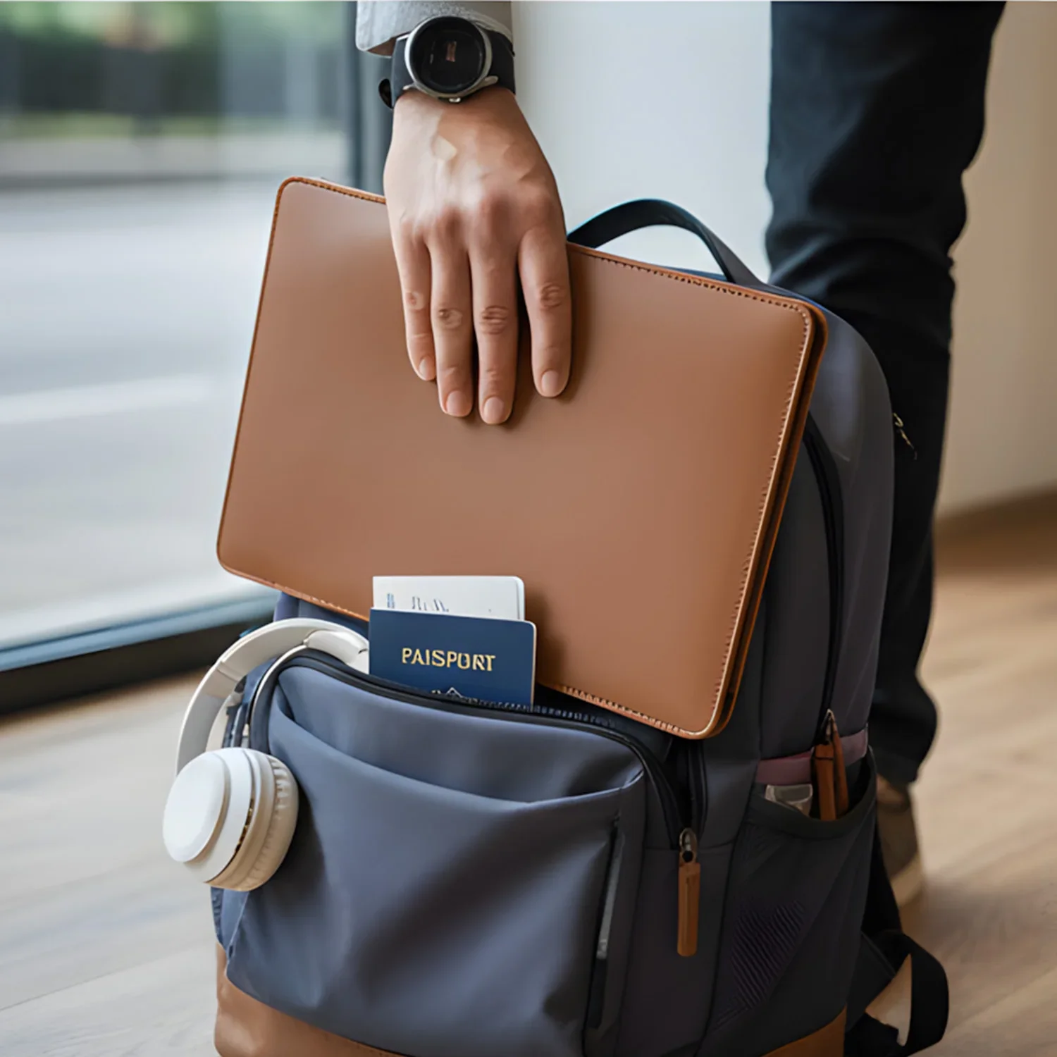 14-16 inch Laptop Sleeve Case for MacBook Air 15 2023-2025/MacBook Pro 16 2024 Waterproof PU Leather Bag Protective Case Cover