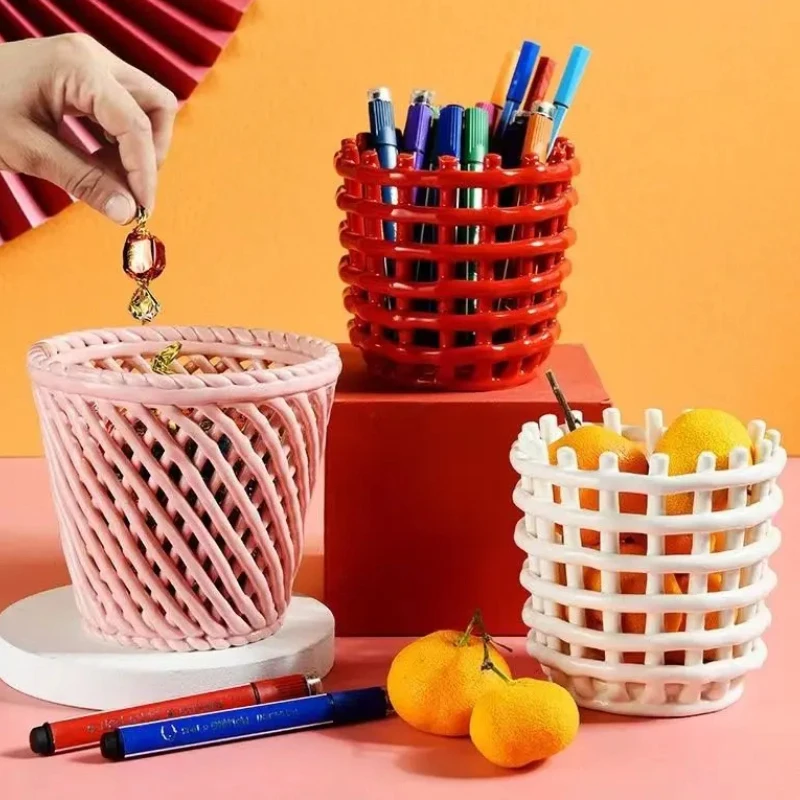 

Керамическая плетеная корзина для хранения, туба для хранения, трубка для ручки, стеллаж для хранения фруктов, банка для хранения бутылок, Домашний Органайзер, лоток