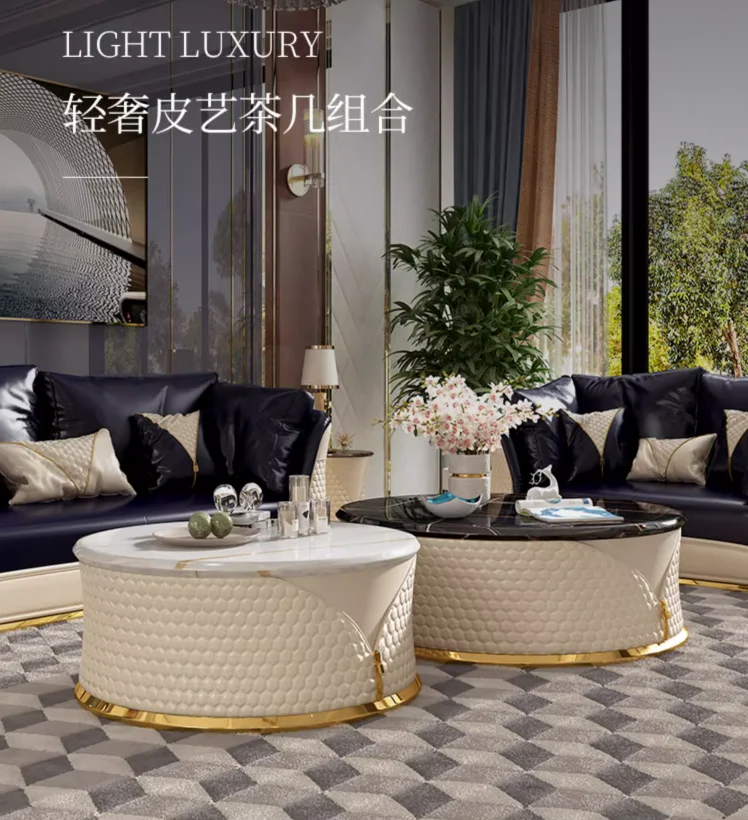 

Round leather coffee table side several combination of Italian style light luxury marble luxury villa custom furniture