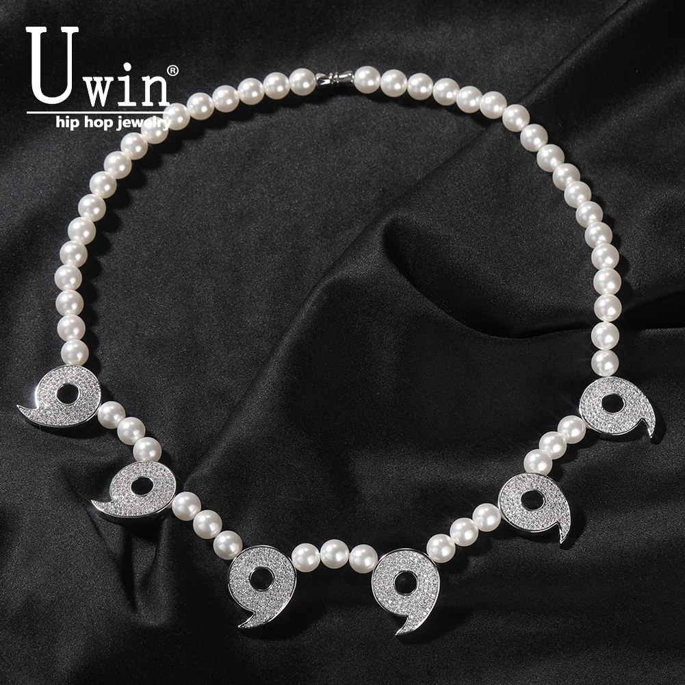 Uwin Iced Power of Six Paths Necklace 8mm Pearl Micropave Charm Jewelry Women Accessories Gifts disciples liberation paths to madness pc