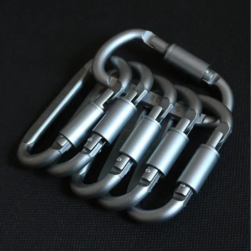 1Pc Aluminium Alloy D Shape Locking Carabiner Clip Screw Lock Hanging Hook Buckle Keychain Outdoor Camping Climbing Equipment 1
