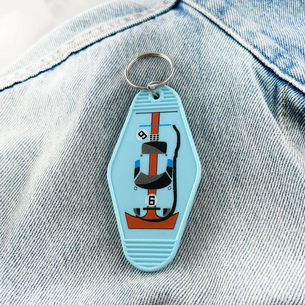 Gulf GT40 Livery Schlüsselanhänger, ikonischer Racing Spirit Schlüsselanhänger, Retro-Hotel-Schlüsselkarte, Neuheit, kreativer Anhänger – Detail 9