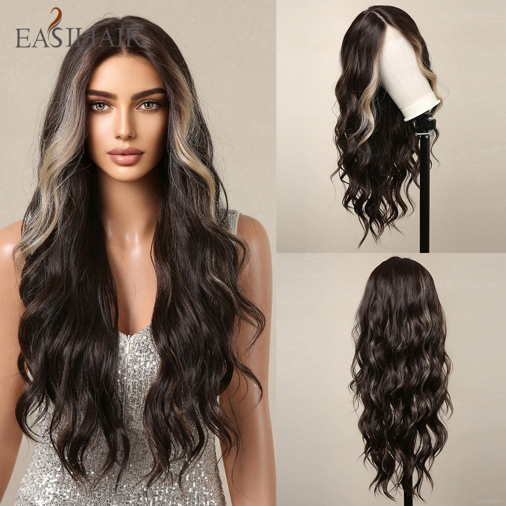 

Synthetic Lace Wigs Dark Brown Highlight Blonde Long Wavy Lace Front Hair Wigs for Black Afro Women Daily Cosplay Heat Resistant