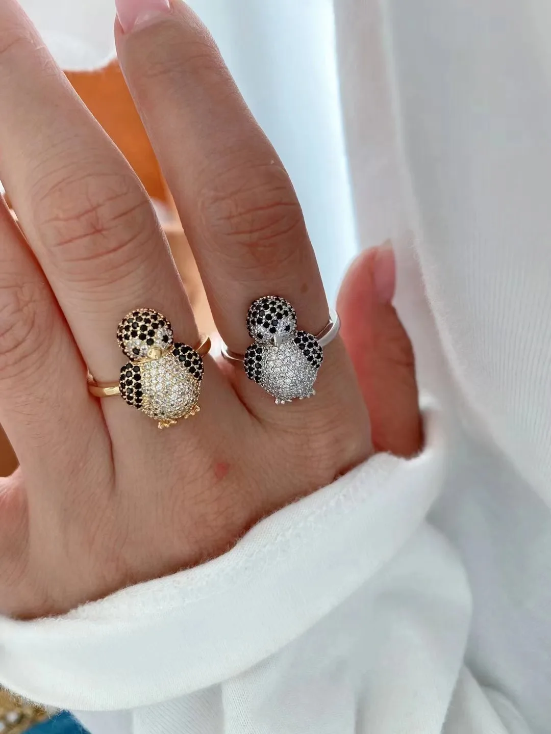 

5PCS, Gold Adjustable Zircon Penguin Ring For Women Girl Anniversary Wedding Party Jewelry Gifts