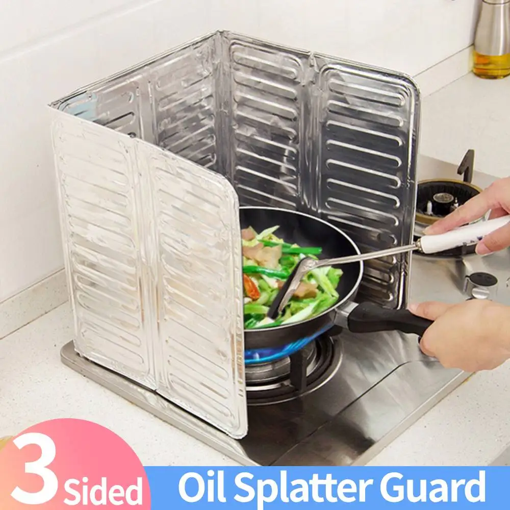3 Sided Anti Splatter Shield Guard Aluminum Foil Grease Splatter Guard Oil Screen Board for Stove Top and Frying Pan