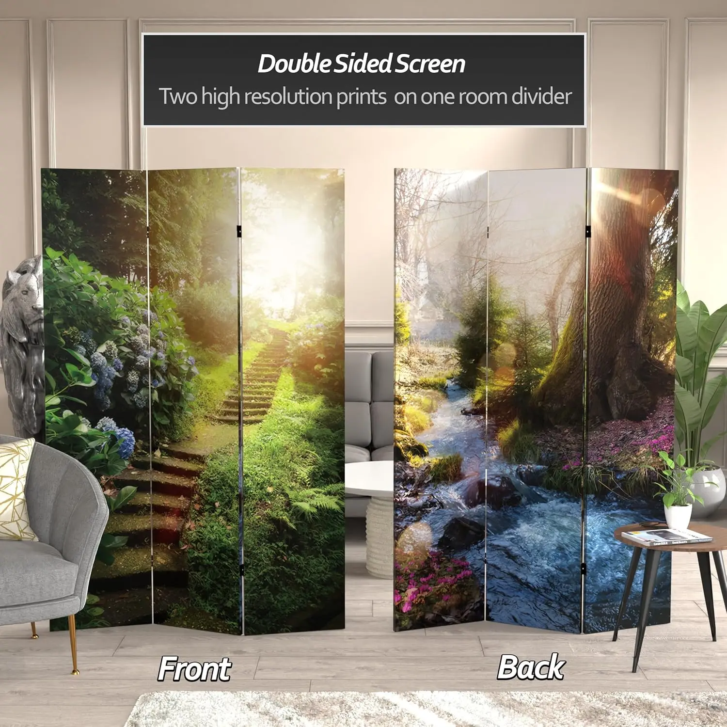 Red Lantern 6 Ft. Tall Double Sided Stairway To Heaven Canvas Room Divider 3 Panel Freestanding Folding Privacy Screen 2