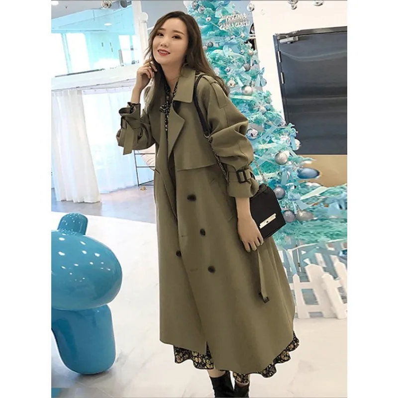 Khaki Trench Coat Women Mid Length Autumn Loose Solid Coat Jacket Trend