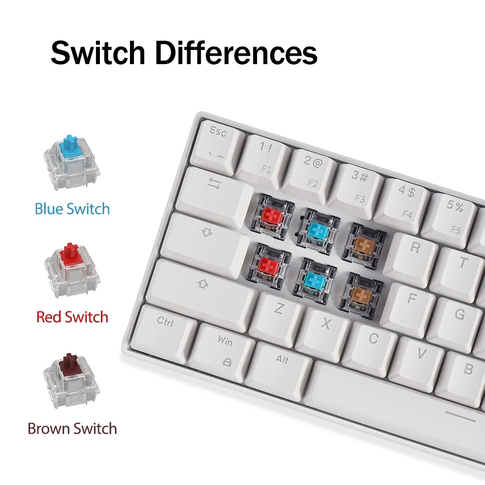 Teclado Gamer Hot-Swappable, Tri-Mode, Bluetooth 5.0, 2.4G, USB-C, 61 Key, RK61