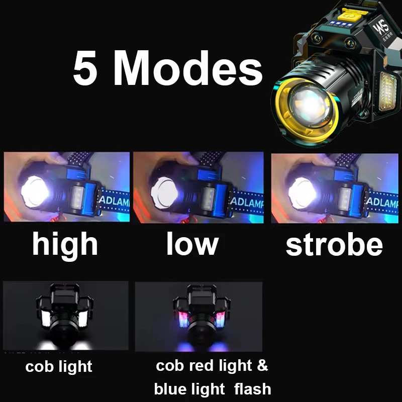 모션 센서가 장착된 슈퍼 브라이트 LED 헤드램프 내장 배터리가 있는 USB 충전식 램프 야외 캠핑 낚시 작업등
