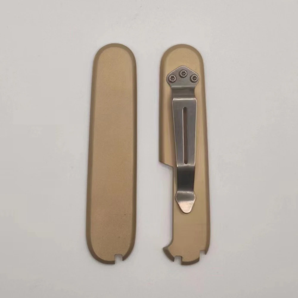 

1 Pair Brass Knife Handle Scales for 91mm Victorinox Swiss Army Knives With pocket clip