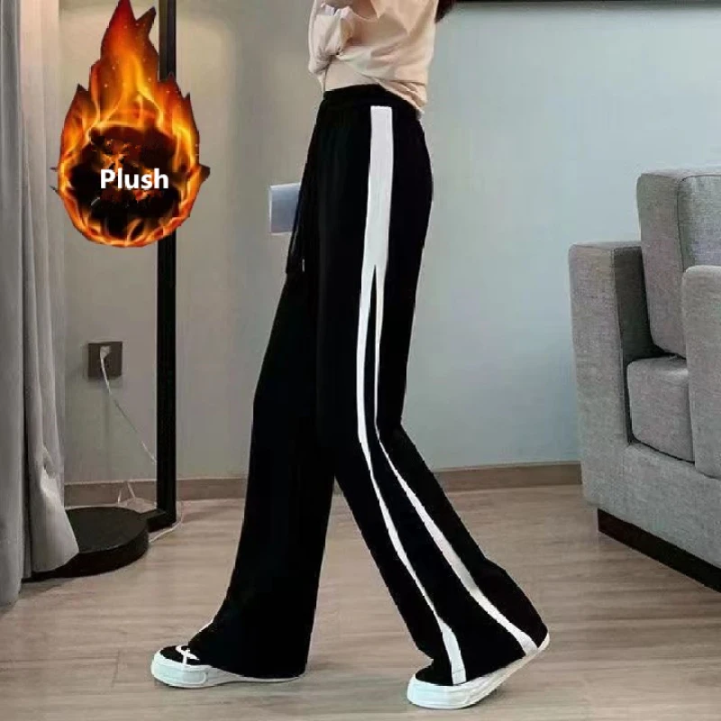 2023 Autumn Winter Plush Warm Sweatshirts Pants Matching Sets Korean Casual Sports Letter Hooded Pullover Tops Trousers Suits
