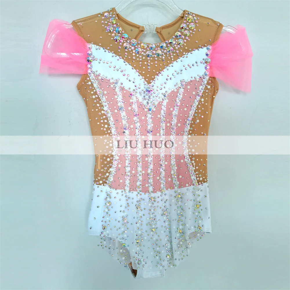 

LIUHUO Rhythmic Gymnastics Leotard Customize Adult Women Girl Costume Performance Competition Dance Dress Kids Teens Pink White