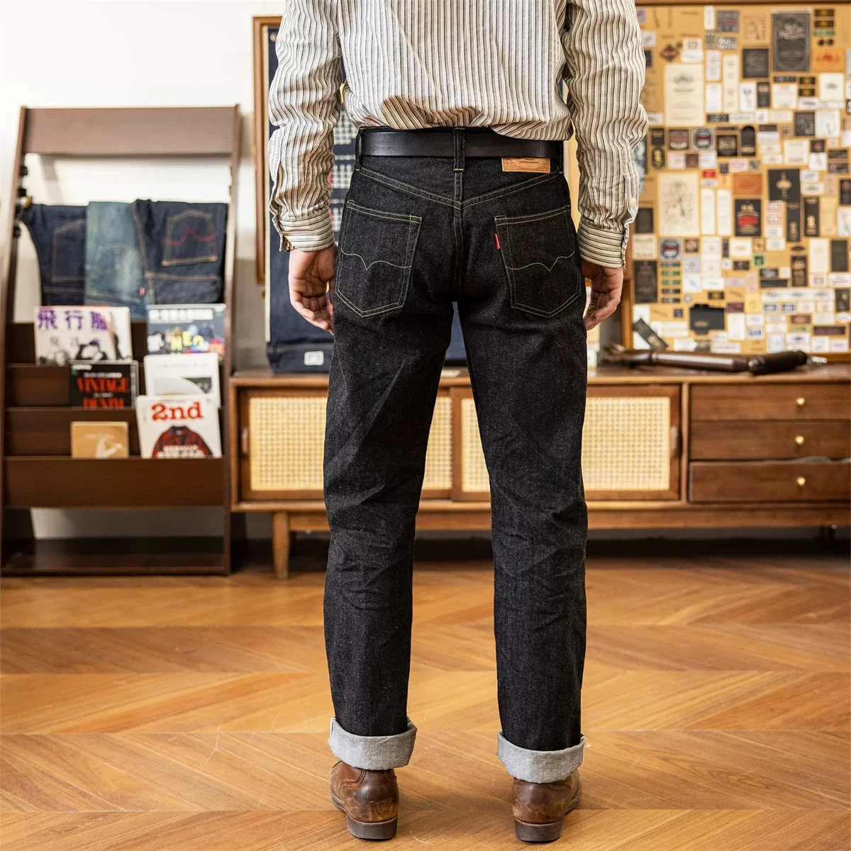 Red Tornado 1960s Model Selvedge Black Jeans 601B Designer Denim Pants Straight Leg 3
