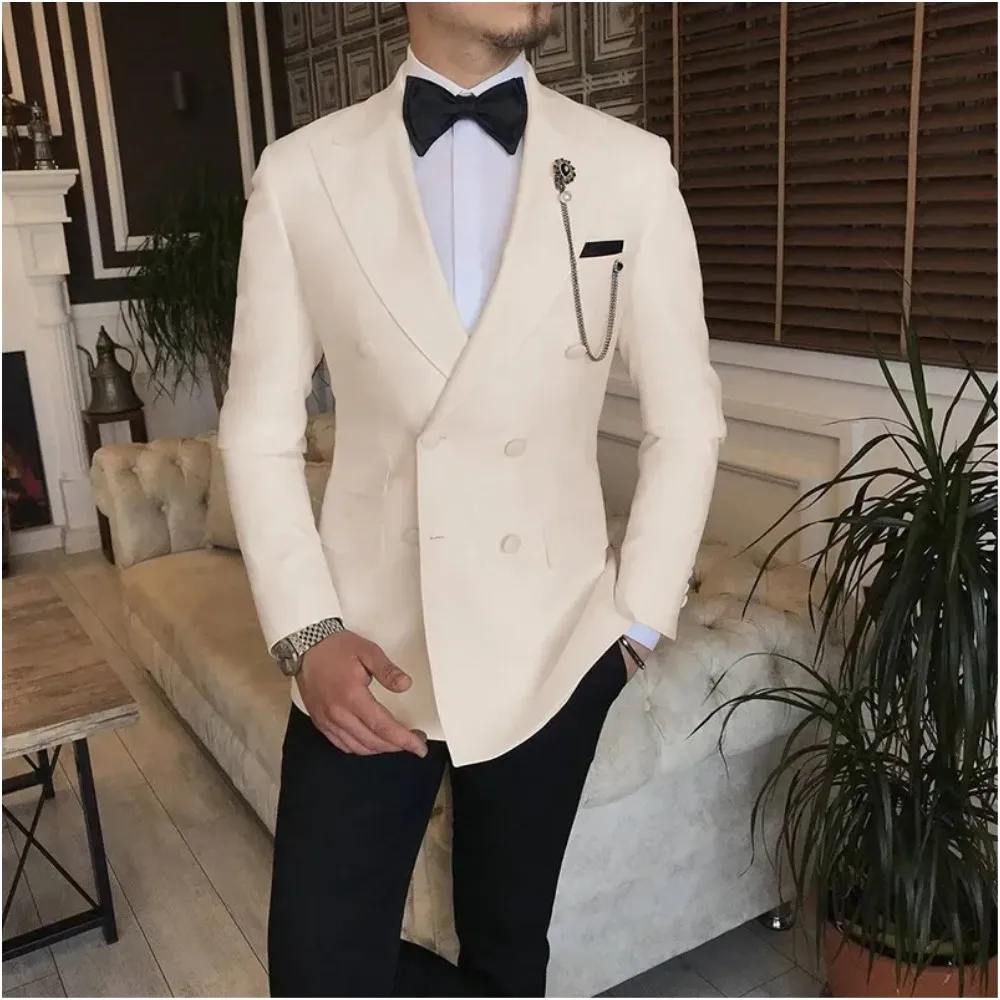 Formal Men Suits 2 Pieces Wedding Tuxedo Double-breasted Jacket and Pants Business Blazer Suit Tailored Made Groom Suits
