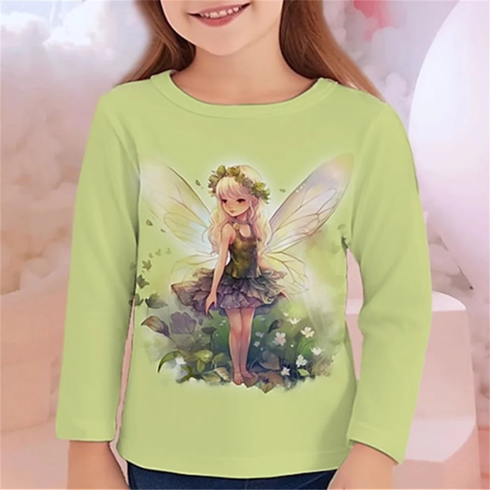Kinder Kleidung Mädchen T-Shirt Langarm Cartoon Schmetterling Elf Druck Kinder Frühling Herbst Kleidung Casual Outdoor Mädchen Kleidung