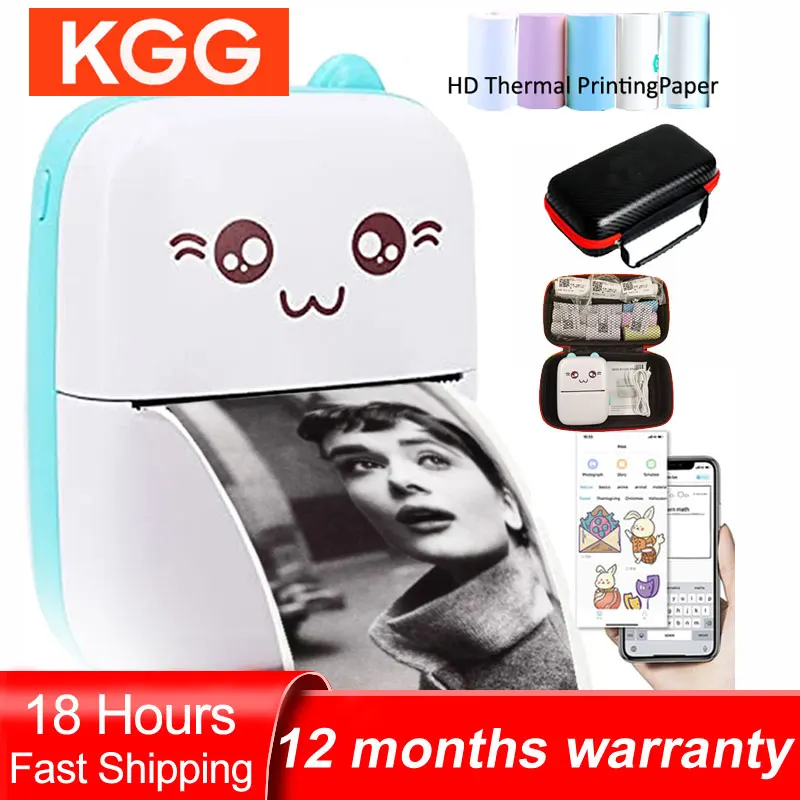 미니 포켓 프린터 귀여운 고양이 블루투스 감열지 무선 사진 인쇄 휴대용 여행 홈 오피스 메이커 크리스마스 선물