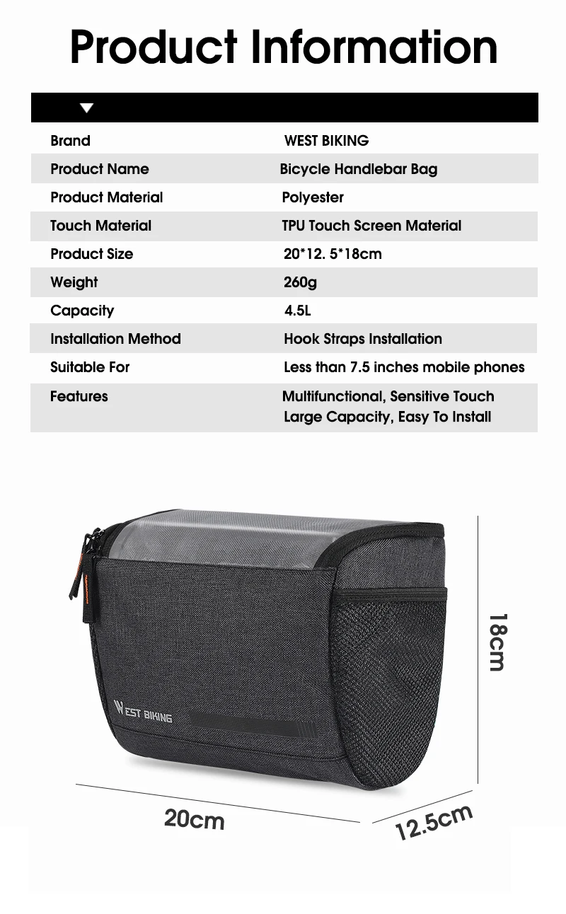 WEST RADFAHREN 4,5 L Fahrrad Front Tasche Touchscreen Telefon Lenker Tasche Isolierte Fahrrad Kühltasche MTB Rennrad Zubehör – Detail 2