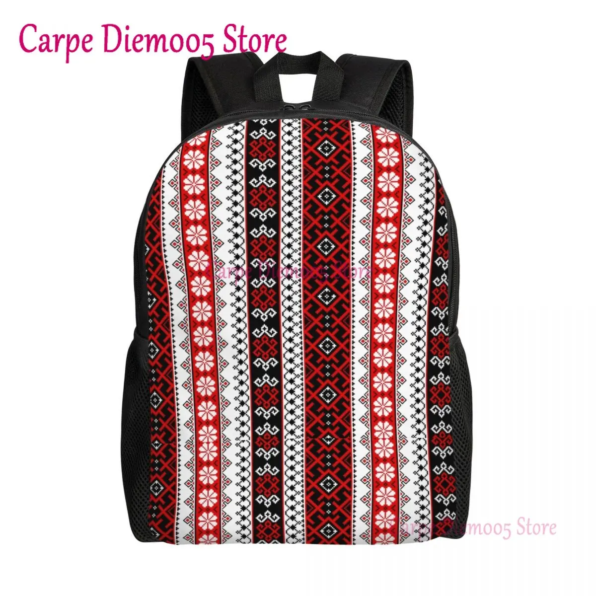 

Bold Colorful Ukraine Style Vyshyvanka Embroidery Backpack Water Resistant School College Bohemian Geometric Bag Print Bookbag