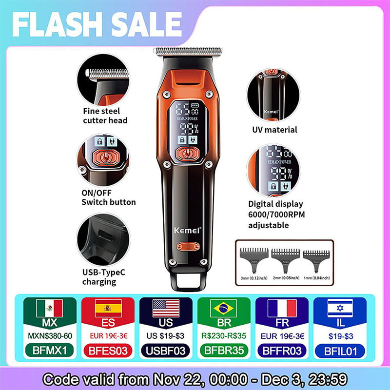 Kemei Hair Trimmer Hair Clipper Professional Barber Trimmer Electric Shaver Hair Cutting Machine Rechargeable Trimmer Men KM-658