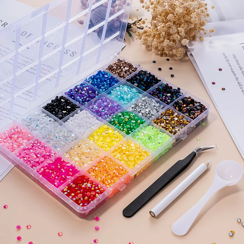 Jelly AB 24 Colors Resin Strass 3mm/4mm/5mm Flatback Glitter Rhinestones Bedazzling Kit DIY 3D Art Decoration Crafting Supplies 4