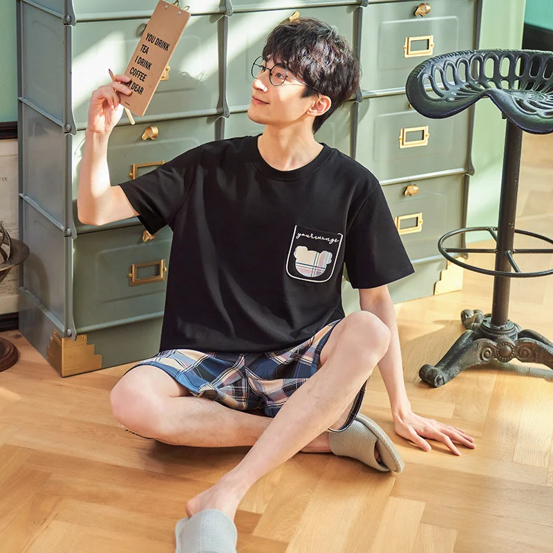 2022 New Men's Straw Pure Cotton Short Sleeved Shorts Run!  Summary  Version Leisure Loose Large Size Home Clothes Suit