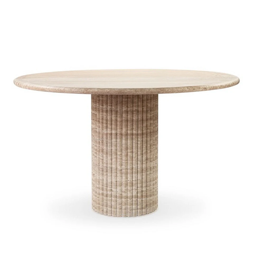 Carolf customization natural stone round kitchen room furniture restaurant marble travertine top dining table