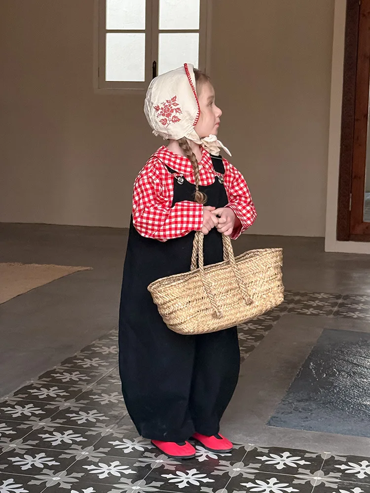 2025 Spring New Children Loose Overalls Cotton Boys Fashion Casual Pants Baby Girls Versatile Strap Trousers Kids Clothes