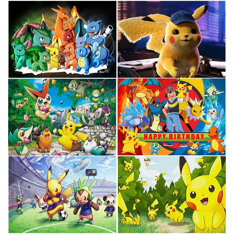 Happy Birthday Party Pokemon Sfondo Decorazione Bambini Boy Baby Shower Pikachu Anime Photography Background Banner Vinyl Poster