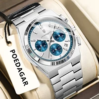 POEDAGAR Fashion Men's Wristwatch Chronograph Date Stainless Steel Quartz Man Clock Waterproof Luminous Business Watches For Men